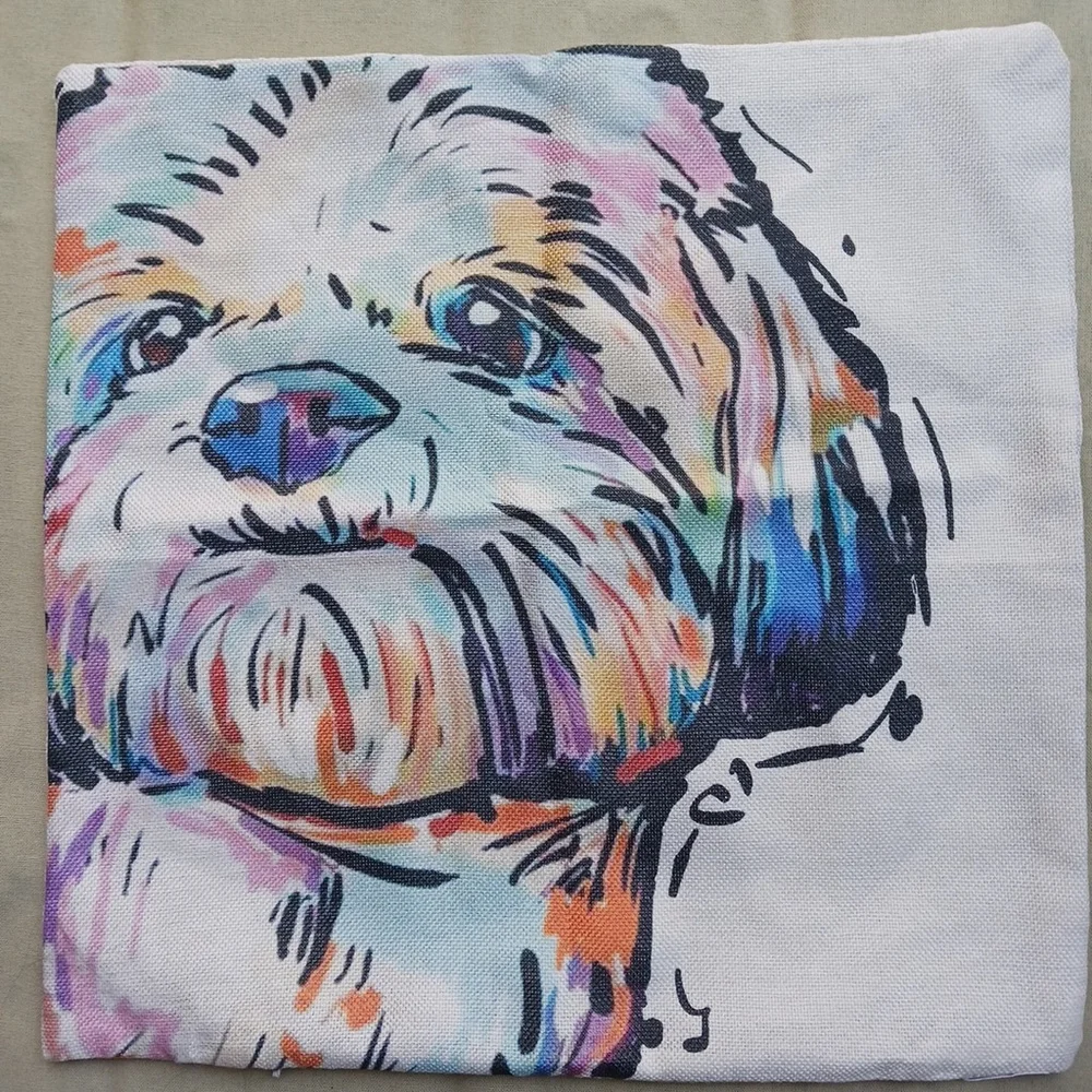 Shih Tzu Pillow Cover Abstract Contemporary Colorful Zip Closure